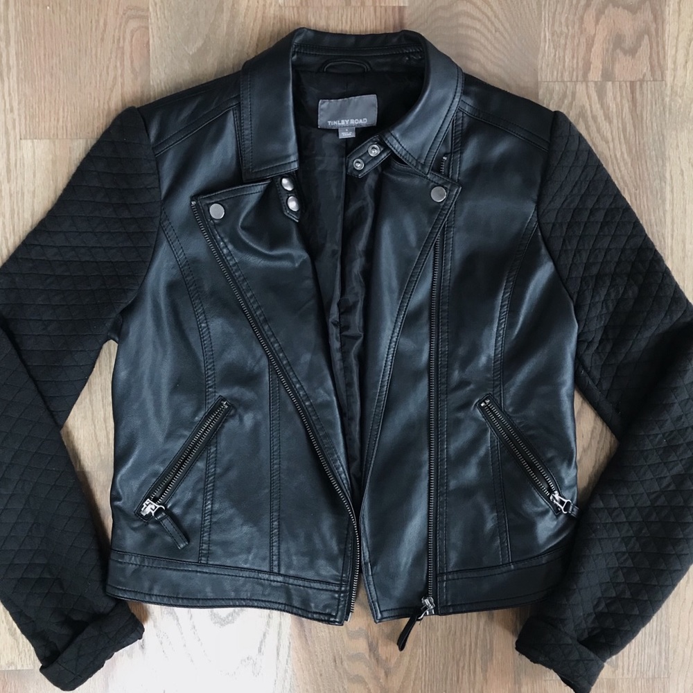 Tinley Road Vegan Leather Jacket & Quilted Sleeves